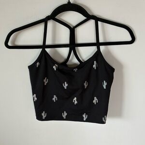 Beyond Yoga Black Crop Top with Cactus Design